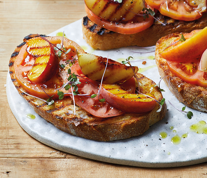 Grilled Peach & Tomato Bruschetta