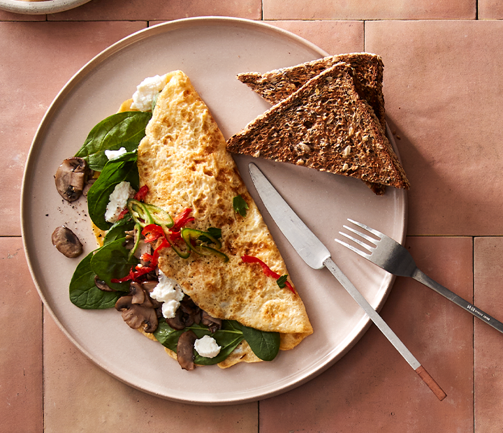 Open Spinach & Mushroom Omelette Recipe