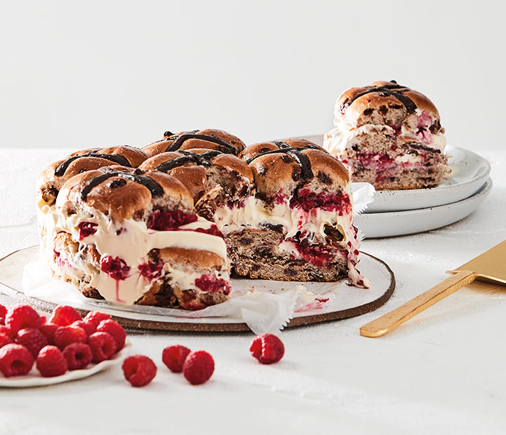 Choc Raspberry Hot Cross Bun Layer Cake – Bakers Delight