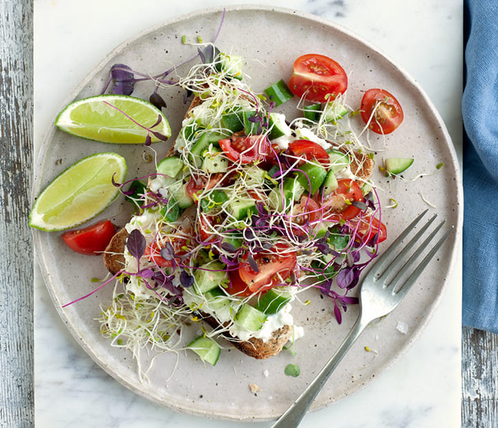 Cottage Cheese, Tomato & Cucumber Toast