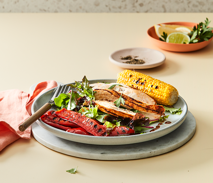 BBQ Harissa Chicken with Grilled Vegetables Recipe
