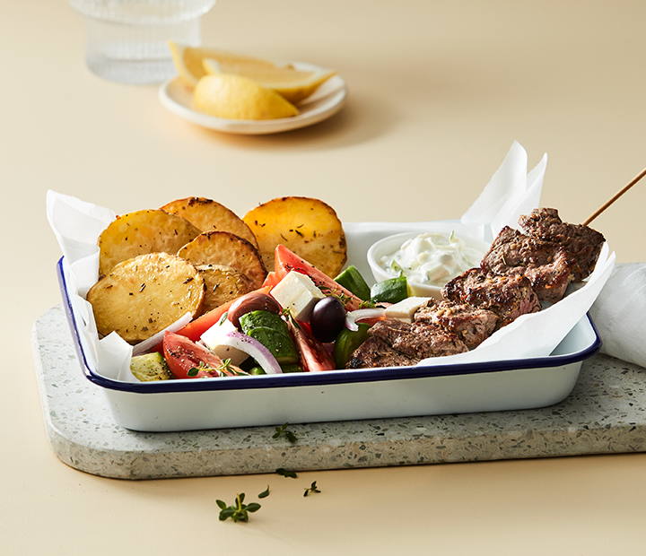 Lamb Skewers with Greek Salad