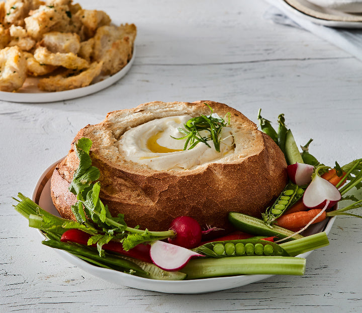 French Onion Cob Loaf Dip with Crudités Recipe