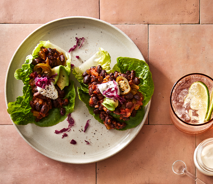 Mexican Black Beans Cups with Pickled Cabbage & Jalapenos