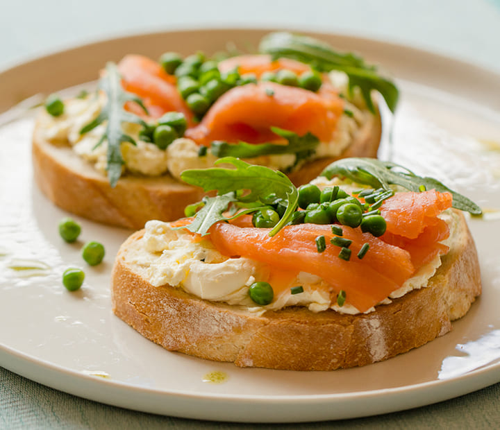 Salmon, Peas and Rocket on Sourdough