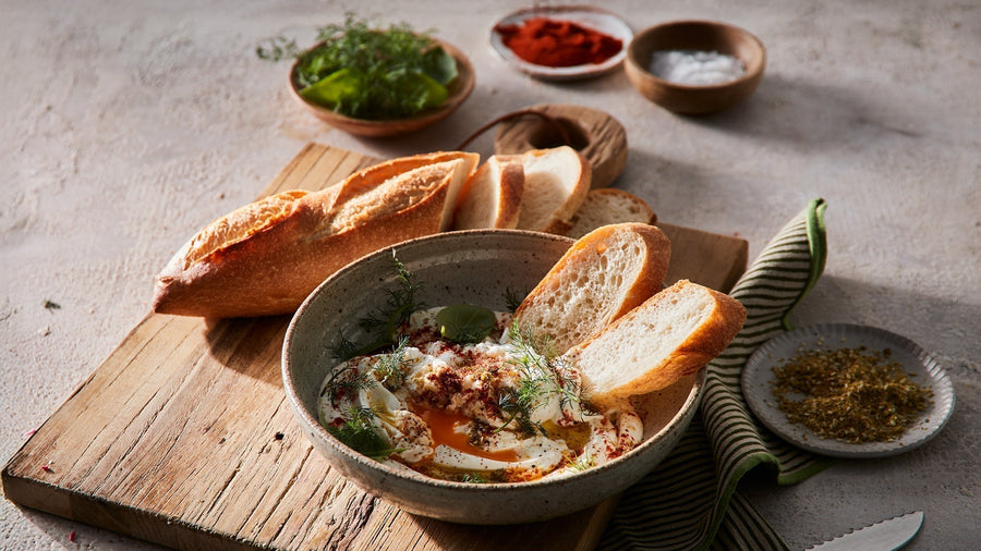 Turkish Eggs with Baguette Slices Recipe